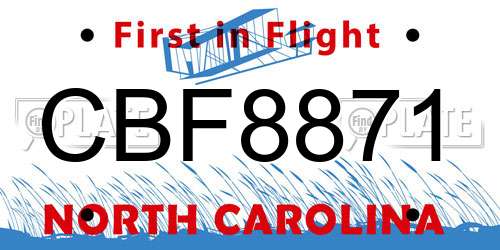 CBF8871 North Carolina License Plate