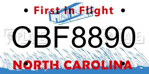 CBF8890 North Carolina License Plate