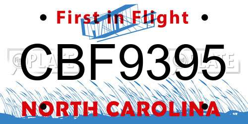 CBF9395 North Carolina License Plate