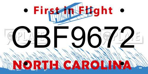 CBF9672 North Carolina License Plate