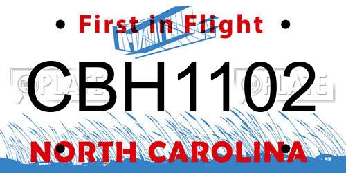 CBH1102 North Carolina License Plate