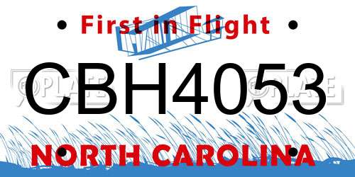 CBH4053 North Carolina License Plate