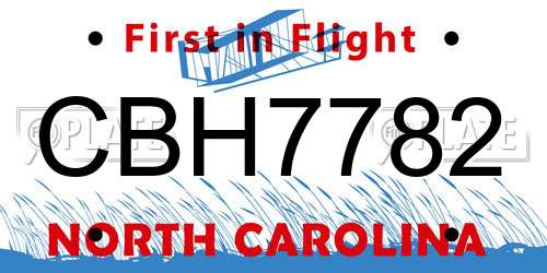 CBH7782 North Carolina License Plate