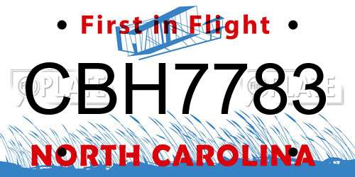 CBH7783 North Carolina License Plate