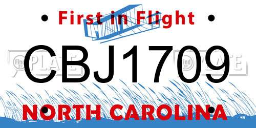 CBJ1709 North Carolina License Plate