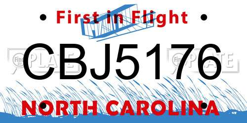 CBJ5176 North Carolina License Plate
