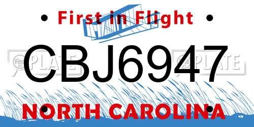 CBJ6947 North Carolina License Plate