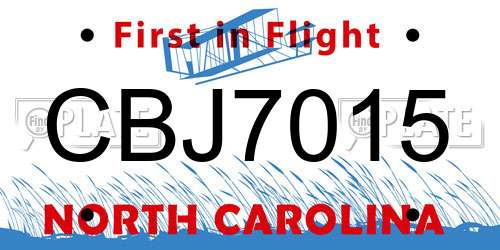 CBJ7015 North Carolina License Plate