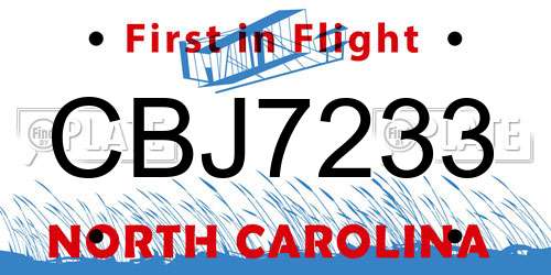 CBJ7233 North Carolina License Plate
