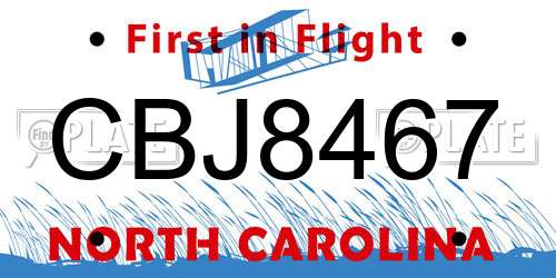 CBJ8467 North Carolina License Plate