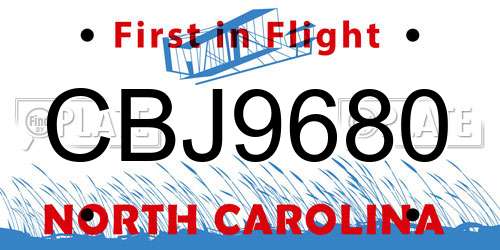 CBJ9680 North Carolina License Plate