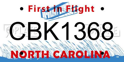 CBK1368 North Carolina License Plate