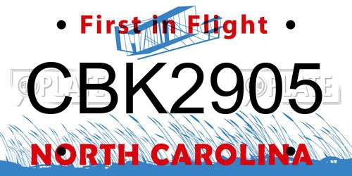 CBK2905 North Carolina License Plate