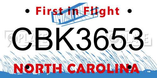 CBK3653 North Carolina License Plate
