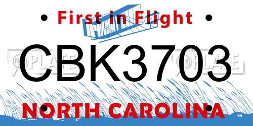 CBK3703 North Carolina License Plate