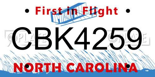 CBK4259 North Carolina License Plate