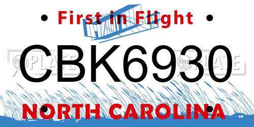 CBK6930 North Carolina License Plate