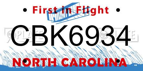 CBK6934 North Carolina License Plate