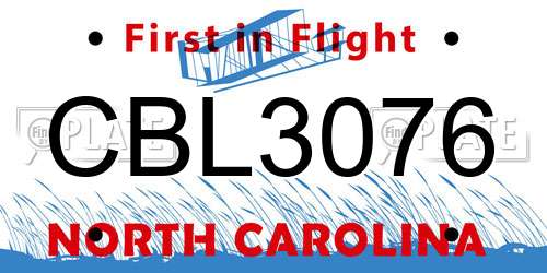 CBL3076 North Carolina License Plate