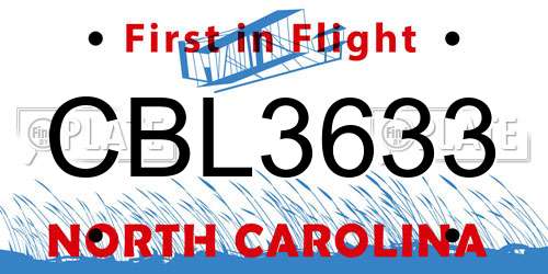 CBL3633 North Carolina License Plate