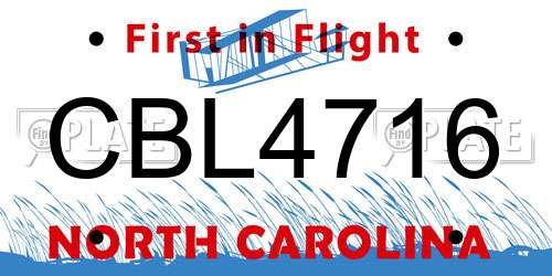 CBL4716 North Carolina License Plate
