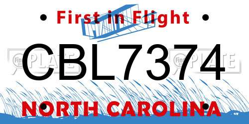 CBL7374 North Carolina License Plate