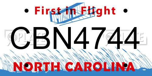 CBN4744 North Carolina License Plate