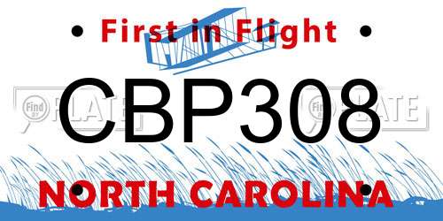 CBP308 North Carolina License Plate