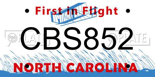 CBS852 North Carolina License Plate