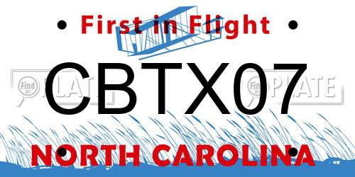 CBTX07 North Carolina License Plate
