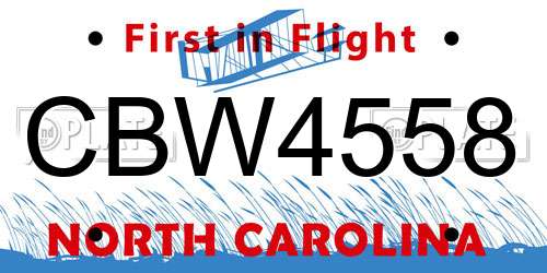 CBW4558 North Carolina License Plate