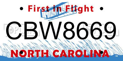 CBW8669 North Carolina License Plate
