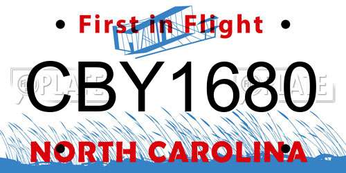 CBY1680 North Carolina License Plate