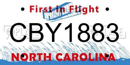 CBY1883 North Carolina License Plate
