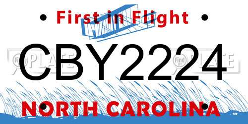 CBY2224 North Carolina License Plate