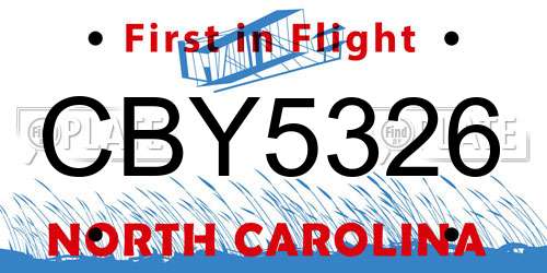 CBY5326 North Carolina License Plate