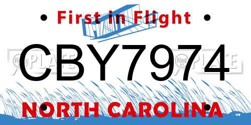 CBY7974 North Carolina License Plate