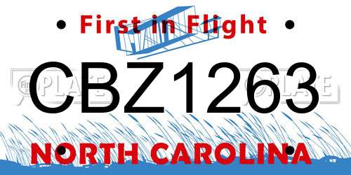 CBZ1263 North Carolina License Plate