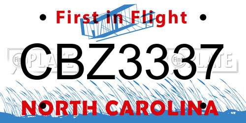 CBZ3337 North Carolina License Plate