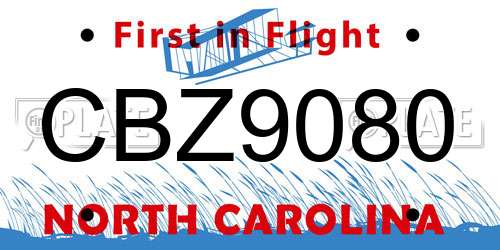 CBZ9080 North Carolina License Plate