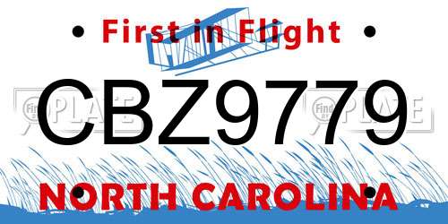 CBZ9779 North Carolina License Plate