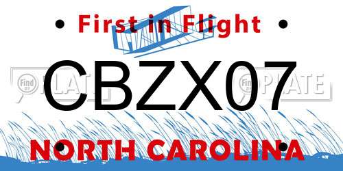 CBZX07 North Carolina License Plate