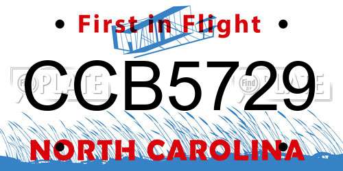 CCB5729 North Carolina License Plate