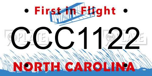 CCC1122 North Carolina License Plate