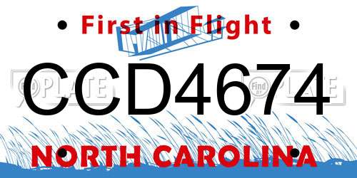 CCD4674 North Carolina License Plate