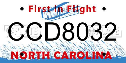 CCD8032 North Carolina License Plate