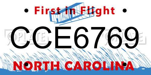 CCE6769 North Carolina License Plate