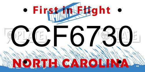 CCF6730 North Carolina License Plate