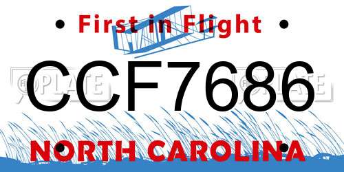 CCF7686 North Carolina License Plate