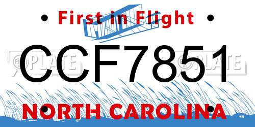 CCF7851 North Carolina License Plate